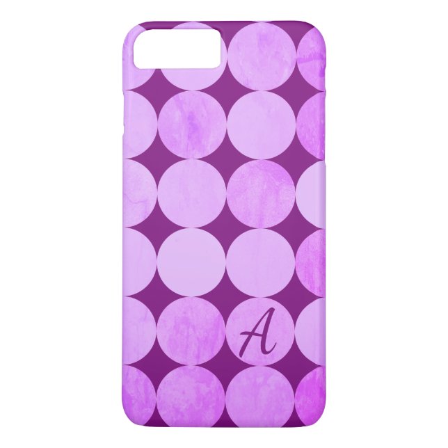 Funda De Case-Mate Para iPhone Monograma violeta, púrpura y círculos rosados (Reverso)