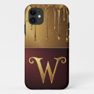 Funda Para iPhone 11 ✨ Monograma W de Waterfall Glitter Dripping Luxe