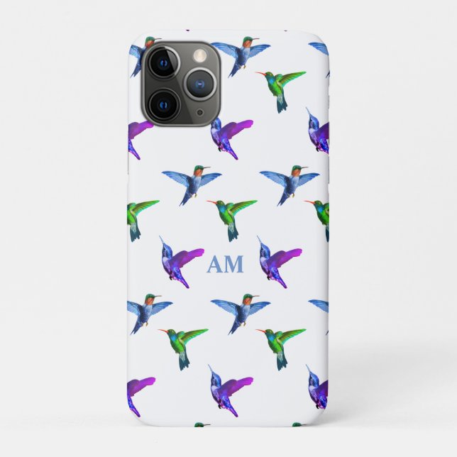 Funda De Case-Mate Para iPhone Monograma y colibríes sobre blanco  (Reverso)