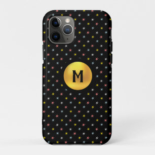 Funda Para iPhone 11 Pro Monograma y estrellas multicolores en negro