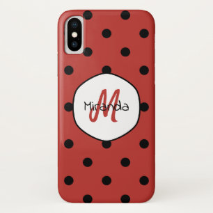 Funda Para iPhone X Monograma y nombre de puntos de polka de insectos 