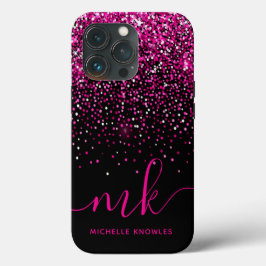 Funda Para iPhone 13 Pro Monograma y nombre de Purpurinas rosados