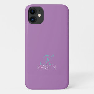 Funda Para iPhone 11 Monograma y nombre en guión de color azul verde el