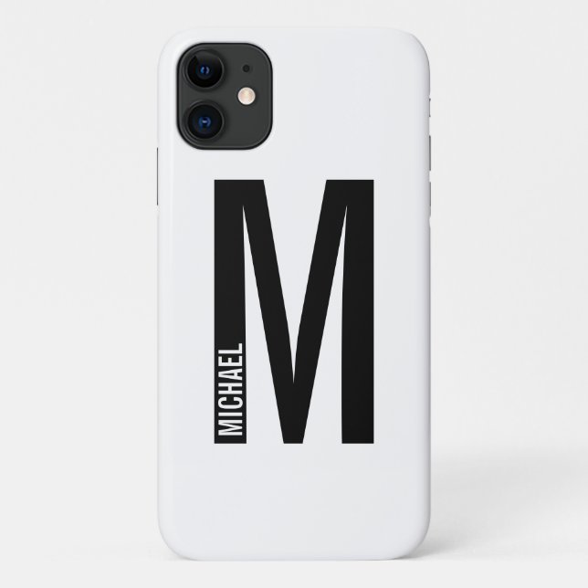 Funda De Case-Mate Para iPhone Monograma y nombre negrita personalizado moderno (Reverso)
