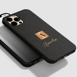 Funda Para iPhone 14 Pro Max De Case-Mate Monograma y nombre oro negro personalizado