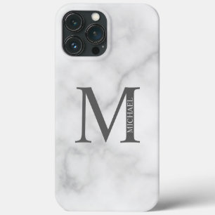 Funda Para iPhone 13 Pro Max Monograma y nombre personalizados de mármol blanco