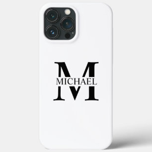 Funda Para iPhone 13 Pro Max Monograma y nombre personalizados en blanco