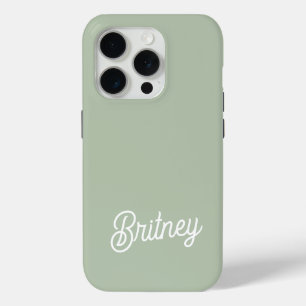 Funda Para iPhone 15 Pro Monograma y nombre personalizados verde sabio mode