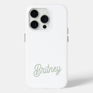 Funda Para iPhone 15 Pro Monograma y nombre personalizados verde sabio mode