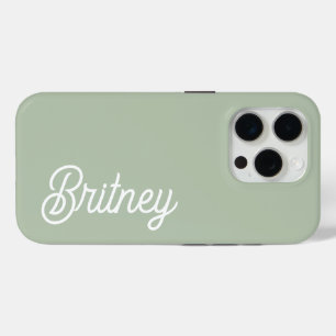Funda Para iPhone 15 Pro Monograma y nombre personalizados verde sabio mode