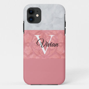 Funda Para iPhone 11 Monogramación De Batik Rosa Ruddy Y Acuarela Gris