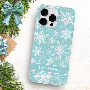Funda Para iPhone 14 Pro Max De Case-Mate Monogramación de copos de nieve Verde azulados y b