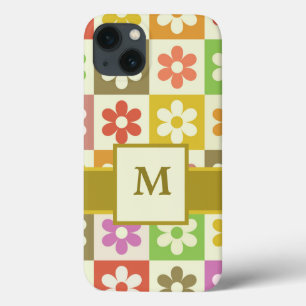 Funda Para iPhone 13 Monogramación de las flores retro coloreadas a cua