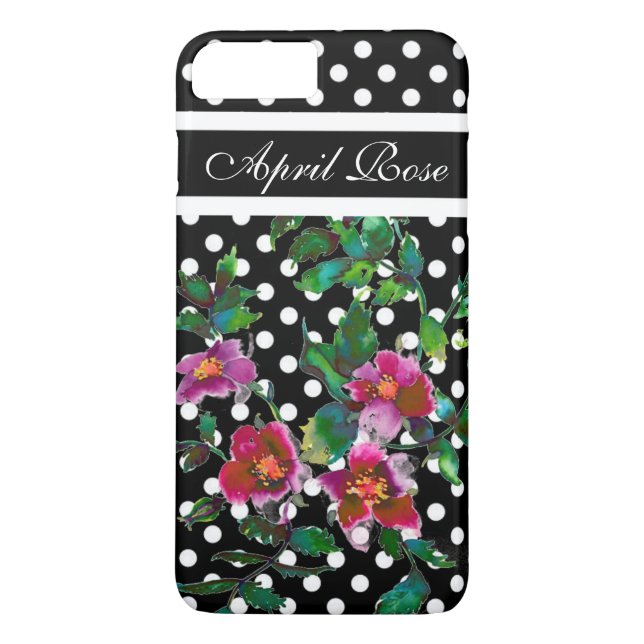 Funda De Case-Mate Para iPhone Monogramación de puntos de polka blanco rosado ros (Reverso)