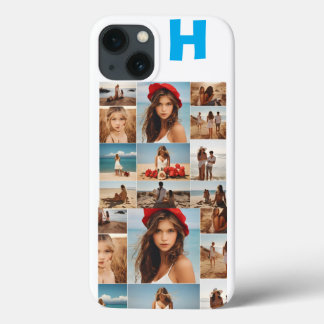 Funda Para iPhone 13 Monogramado 7 Collage de fotos, Elegante Personali