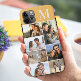 Funda Para iPhone 11 Pro Max Monogramado 7 Collage de fotos en amarillo ocre