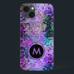 Funda Para iPhone 13 Monogramado Colorful Disco Purpurina Tonos púrpura<br><div class="desc">Purpurina de discoteca retro monogramada y colorida y chispas. Tonos azul morado y verde.</div>