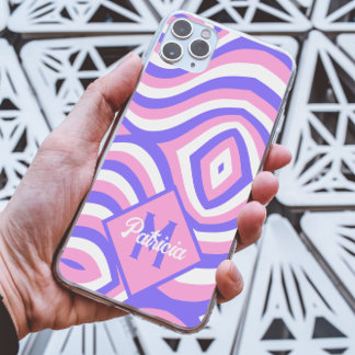 Funda Para iPhone 13 Pro Max Monogramado de 70 Groovy rosa y púrpura psicodélic
