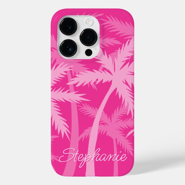 Funda De Case-Mate Para iPhone Monogramado de árbol de palmas rosa caliente magen (Reverso )