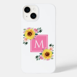 Funda Para iPhone 14 De Case-Mate Monogramado de color de agua botánica rosa girasol