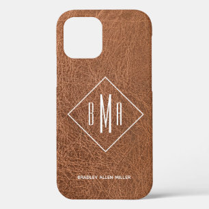 Funda Para iPhone 12 Monogramado de cuero falso marrón