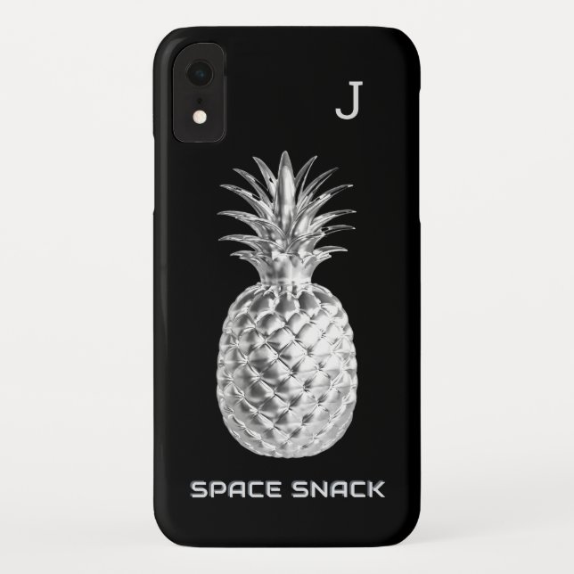 Funda De Case-Mate Para iPhone Monogramado de Fruta de la Piña Plateada (Reverso)