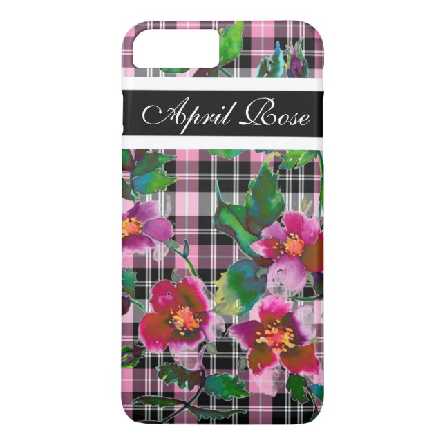Funda De Case-Mate Para iPhone Monogramado de gránulos rosados/negros rosas de ép (Reverso)