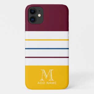 Funda Para iPhone 11 Monogramado de las modernas franjas de mora y ámba