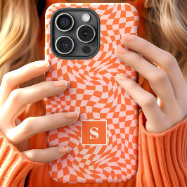 Funda Para iPhone 15 Monogramado De Onda Rosa Y naranja