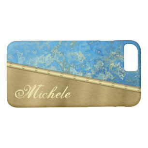 Funda Para iPhone 8/7 Monogramado de oro y cuarzo azul