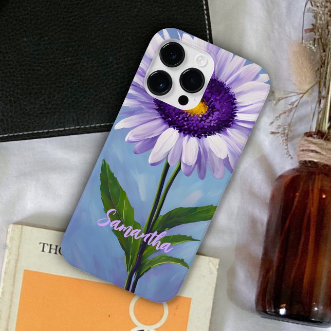 Funda De Case-Mate Para iPhone Monogramado de pintura de aceite de margarita malv (Subido por el creador)