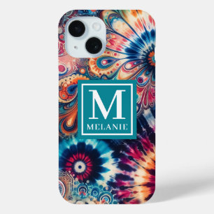 Funda Para iPhone 15 Monogramado de tinte de hippie retro