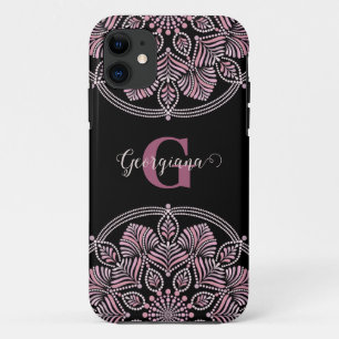 Funda Para iPhone 11 Monogramado Dusky Rosa Fronteras Florales Dot Mand
