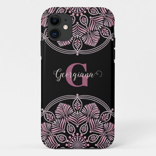Funda De Case-Mate Para iPhone Monogramado Dusky Rosa Fronteras Florales Dot Mand (Reverso)