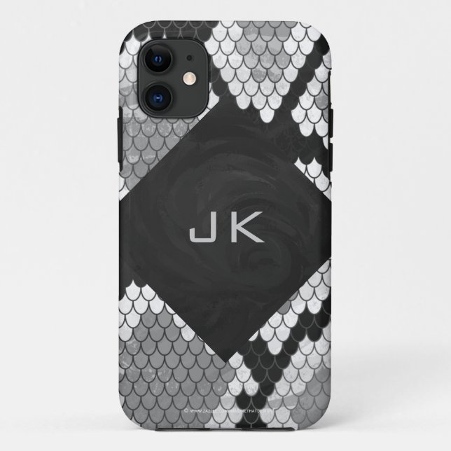 Funda De Case-Mate Para iPhone Monogramado gris, blanco y negro piel de serpiente (Reverso)