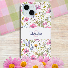 Funda Para iPhone 15 Monogramado Jardín botánico de flores silvestres d