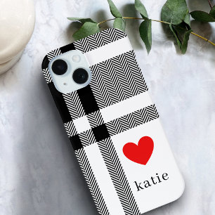 Funda Para iPhone 15 Monogramado moderno en blanco y negro