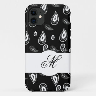 Funda Para iPhone 11 Monogramado Paisley Vintage Blanco Negro