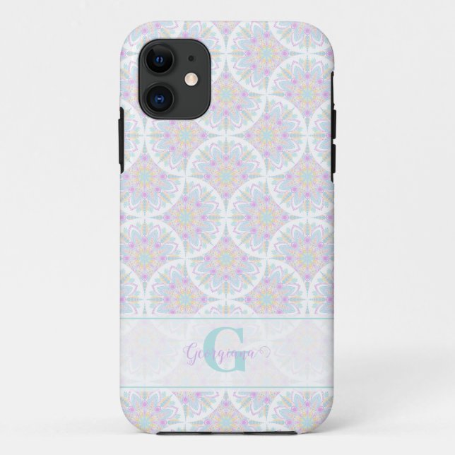 Funda De Case-Mate Para iPhone Monogramado Pastel Arcoiris Sundae Mandala Art Dec (Reverso)