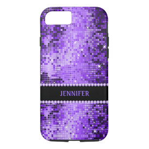 Funda Para iPhone 8/7 Monogramado Purple Disco Purpurina y Diamantes