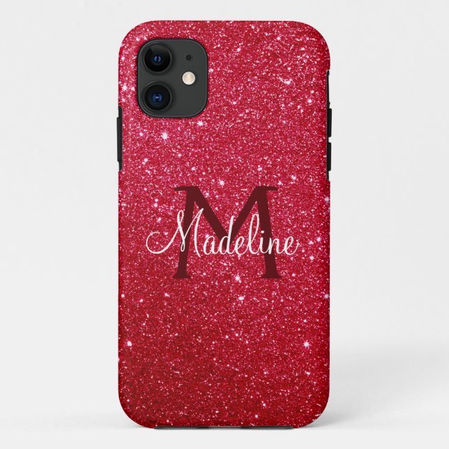 Funda De Case-Mate Para iPhone Monogramado Purpurina ardiente y rojo parkling (Reverso)