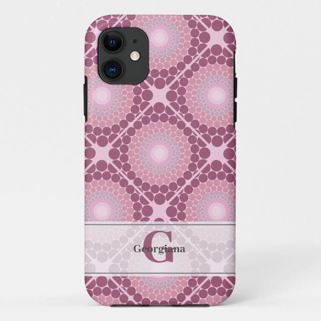 Funda De Case-Mate Para iPhone Monogramado Radiante Dusky Rosa Dot Mandala Tiled (Reverso)