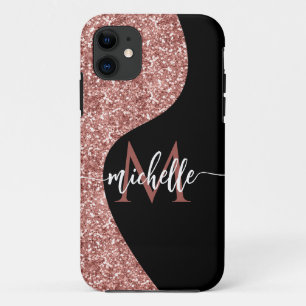 Funda Para iPhone 11 Monogramado Rosa negro oro Purpurina rosa Rubor