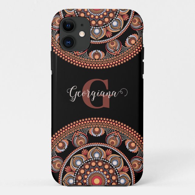 Funda De Case-Mate Para iPhone Monogramado Safari Sunset Bohemian Dot Mandala (Reverso)