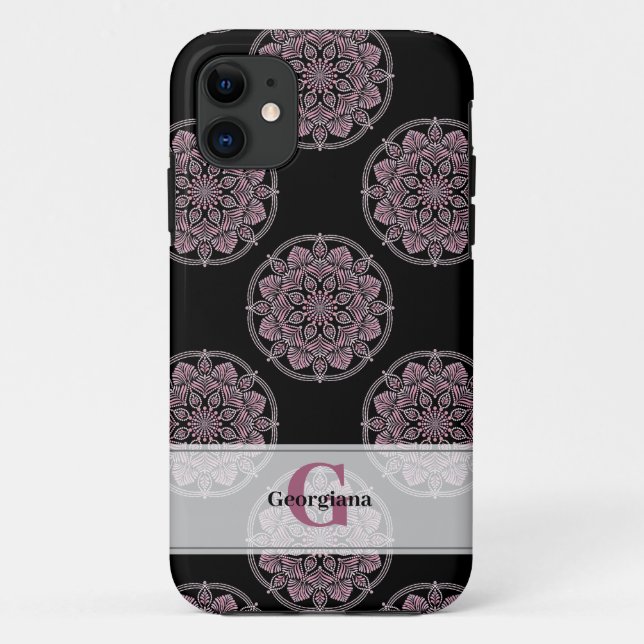 Funda De Case-Mate Para iPhone Monogramed Pink Floral Fronds Polka Dot Mandala (Reverso)