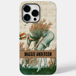 Funda Para iPhone 14 Pro Max De Case-Mate Monogrammed Adorable retro lady en el bosque marró