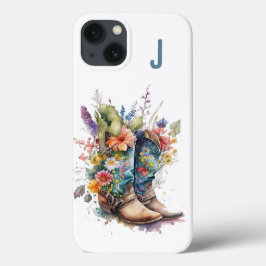 Funda Para iPhone 13 Monogramo de cachorros y flores silvestres