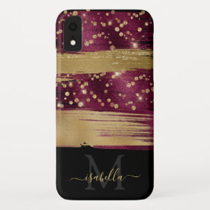 Funda Para iPhone XR Monogramo de escritura de Purpurina de oro de Girl