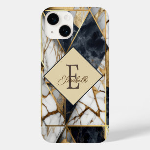 Funda Para iPhone 14 De Case-Mate Mónogramo de mármol geométrico de oro negro de mod