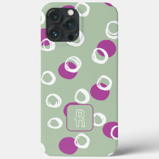 Funda Para iPhone 13 Pro Max Monogramo Elegante Resumen Sage circles Patrón